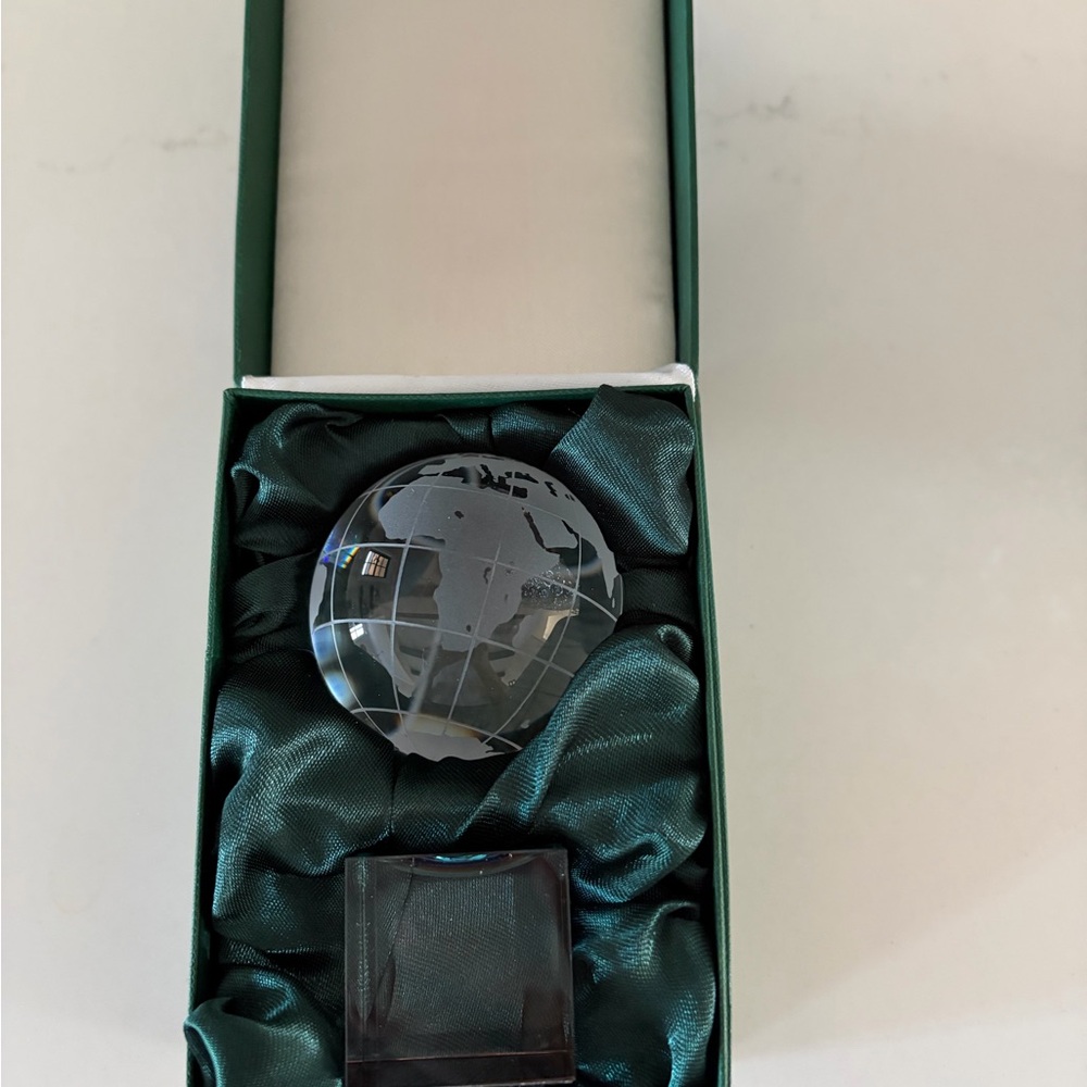 Etched Crystal Globe Paperweight in Clear Glass
